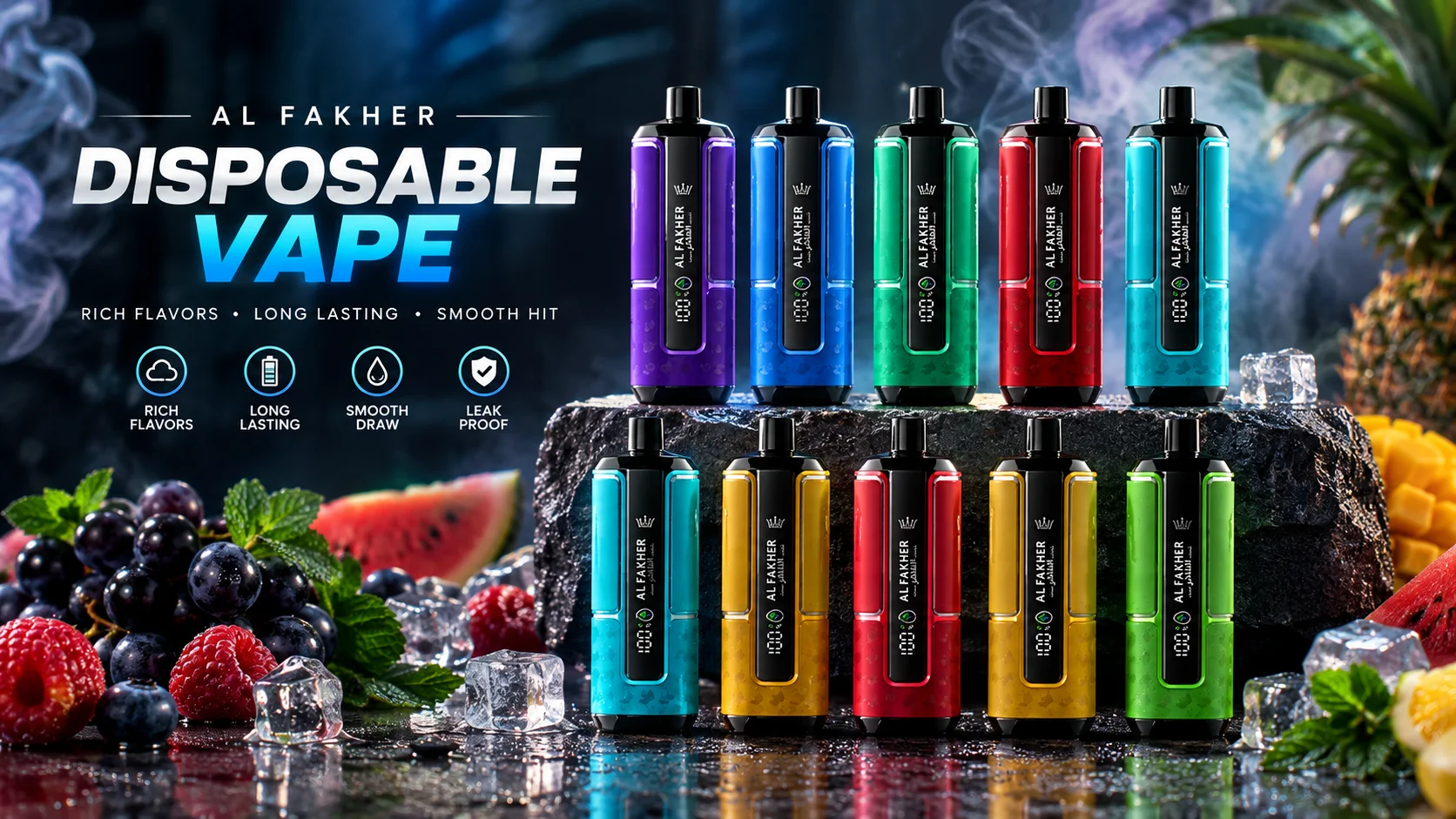 Al Fakher 15,000 Puffs Rechargeable Vape next to the 12,000 Puffs device