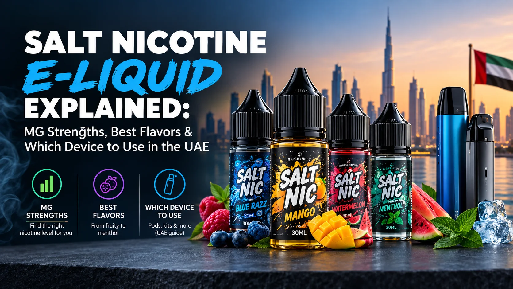 Salt nicotine e-liquid bottle compared to freebase e-liquid
